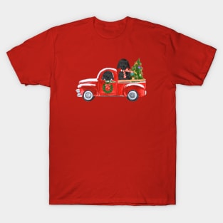 Black Lab Dogs Red Christmas Truck T-Shirt